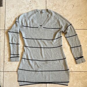 Ana Gray Striped V-Neck Sweater